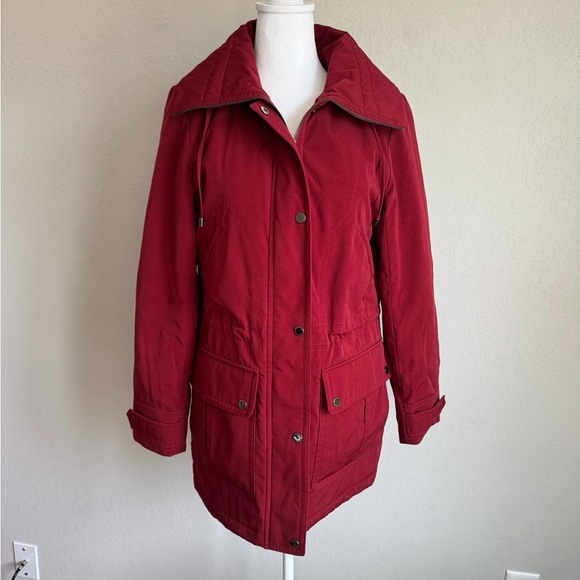 London Fog Red Zip and Button Parka Coat Womens S Winter Gorpcore Outdoor - Picture 1 of 8